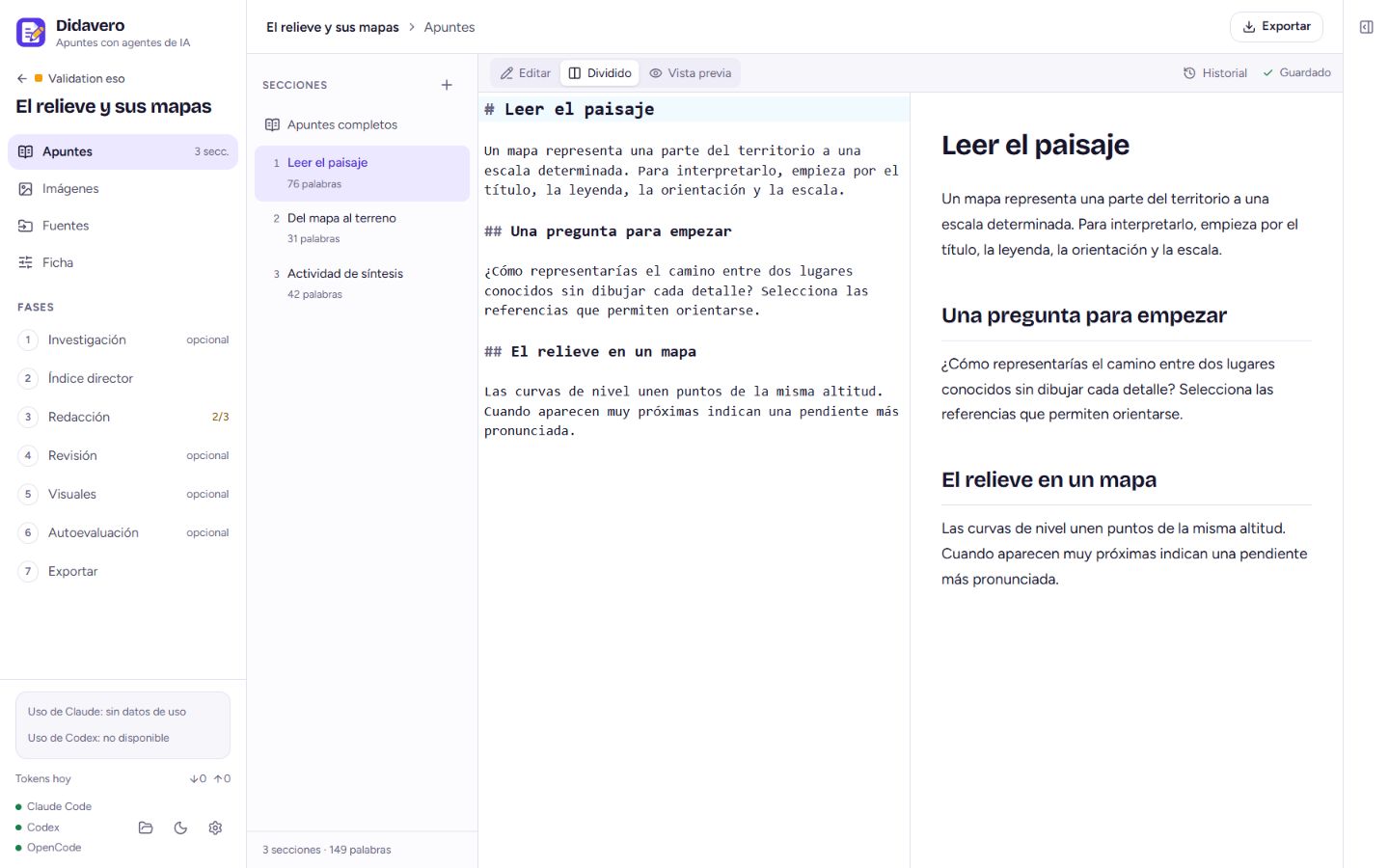 Espacio de apuntes en la versión de demostración de Didavero